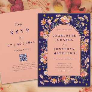 Invitation Arche de fleurs sauvages mariage d'automne bleu ma