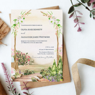 Invitation Arche de jardin romantique à l'aquarelle pour mari