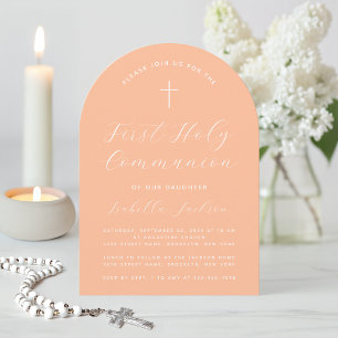 Invitation Arche de la première communion Peach Simple Girl S