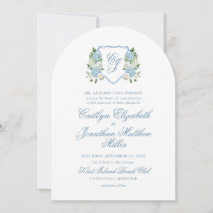 Invitation Arche de mariage à crête florale aquarelle bleu po
