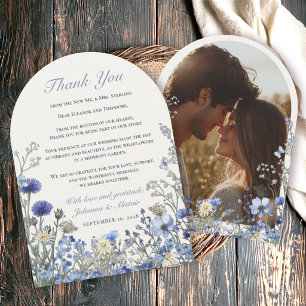Invitation Arche de mariage Fleur Sauvage Bleu Poussiéreux du