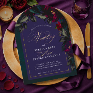 Invitation Arche de mariage florale turquoise rouge foncé lun