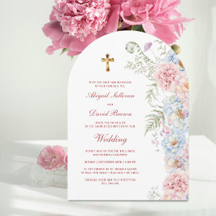 Invitation Arche de pivoines pastel Mariage religieux