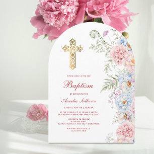 Invitation Arche de pivoines pastel pour baptême