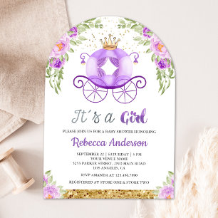 Invitation Arche de voiture de princesse florale violette pou