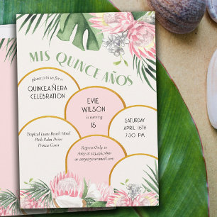 Invitation Arche Dorée Protea Tropicale et Palmier 15e Annive