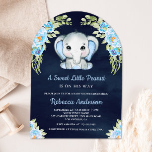 Invitation Arche élégante d'éléphant floral mignon bleu marin