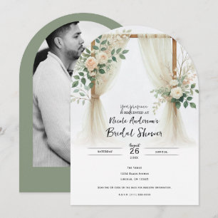 Invitation Arche en bois floral verdure roses Baby Shower