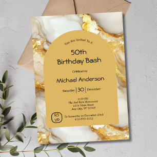 Invitation Arche en marbre noir blanc or 50e anniversaire Lui