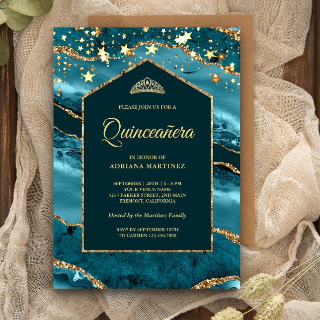 Invitation Arche en marbre turquoise or Quinceanera (Créateur téléchargé)