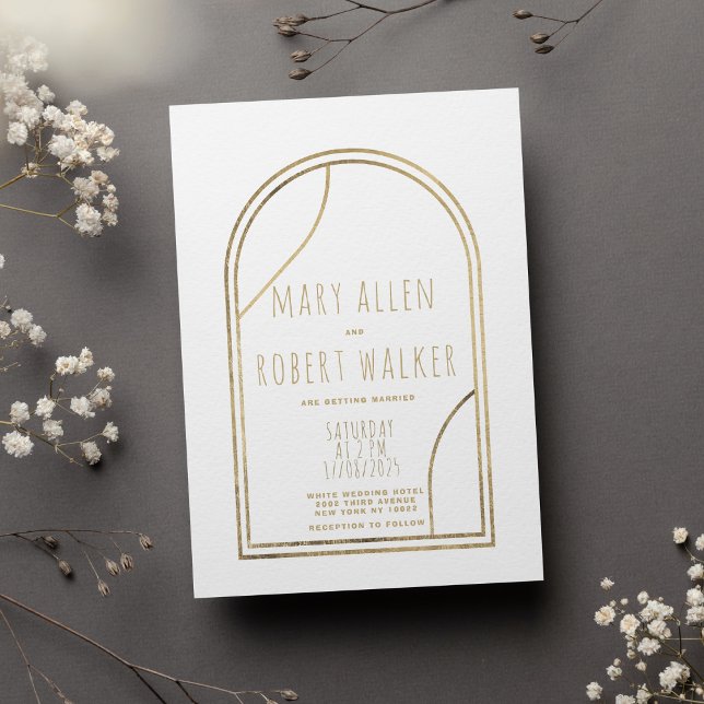 Invitation Arche en or moderne géométrique blanche classe mar (Geometric modern gold arch white classy wedding)