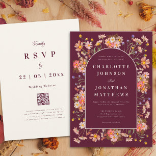 Invitation Arche florale Bourgogne Orange brûlé Mariage d'aut