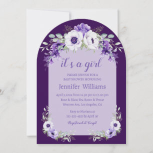 Invitation Arche florale violette "C'est une fille" Baby Show