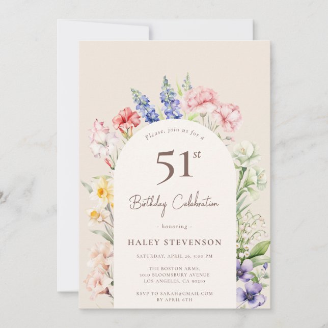 Invitation Arche Jardin Floral Beige Whimsical 51e anniversai (Devant)