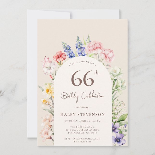 Invitation Arche Jardin Floral Beige Whimsical 66e anniversai (Devant)