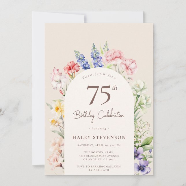 Invitation Arche Jardin Floral Beige Whimsical 75e anniversai (Devant)