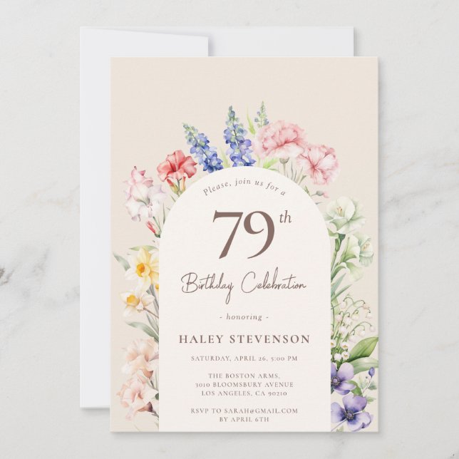 Invitation Arche Jardin Floral Beige Whimsical 79e anniversai (Devant)