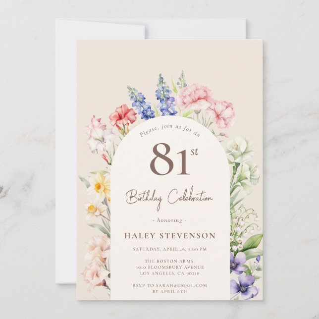 Invitation Arche Jardin Floral Beige Whimsical 81e anniversai (Devant)