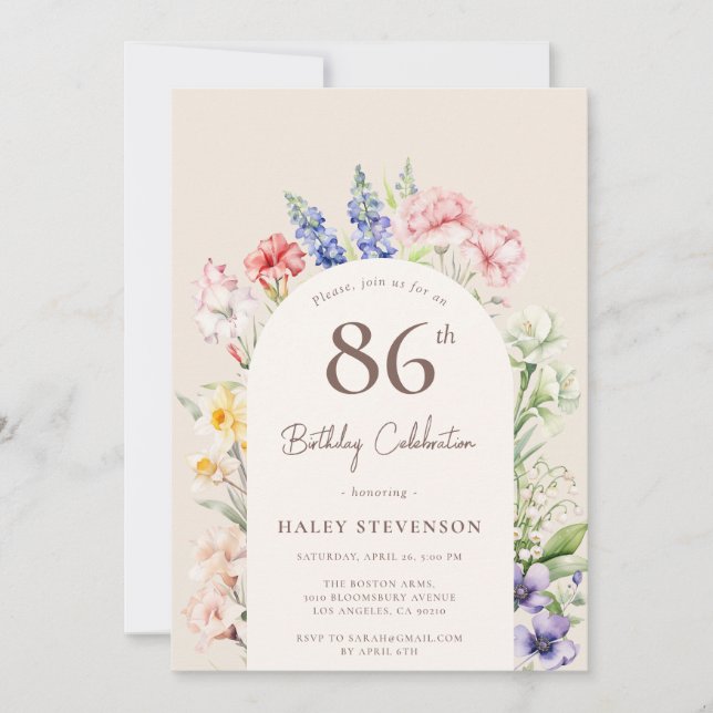 Invitation Arche Jardin Floral Beige Whimsical 86e anniversai (Devant)