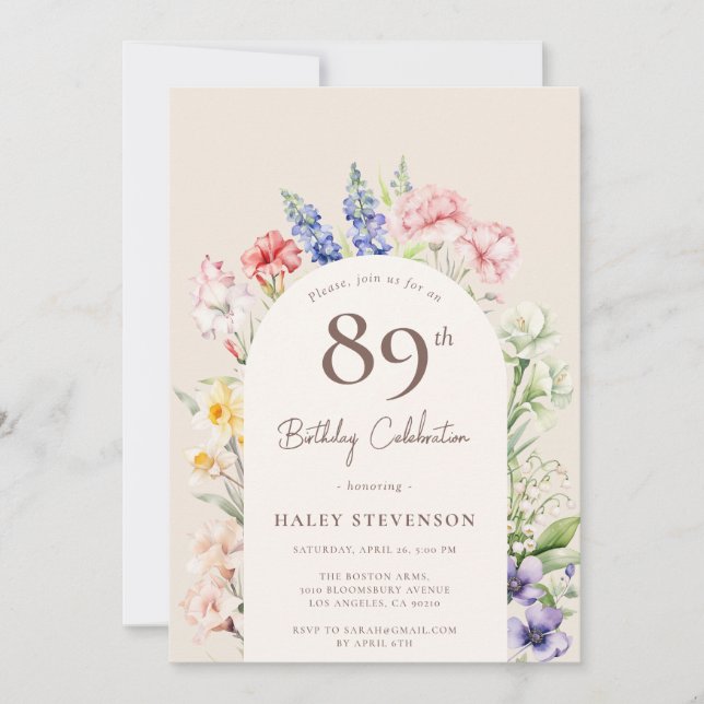 Invitation Arche Jardin Floral Beige Whimsical 89e anniversai (Devant)