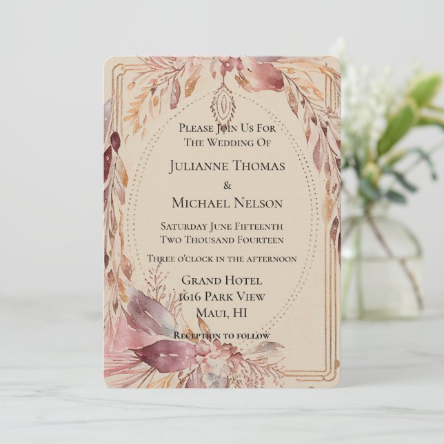 Invitation Arche Mariage Boho Crème Rose (Debout devant)
