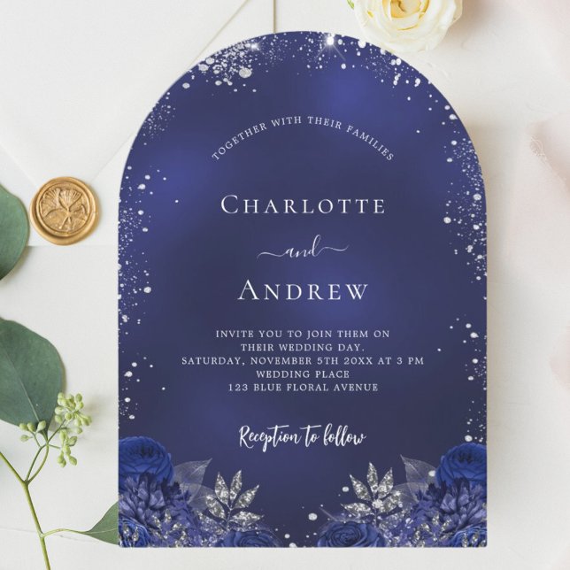 Invitation Arche mariage floral bleu marine (Créateur téléchargé)