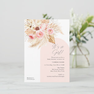 Invitation arche moderne rose c'est une fille boho pampas fle