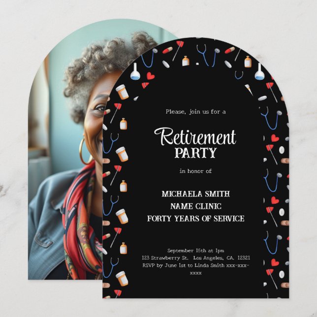 Invitation Arche photo Elegant Nurse Retirement (Devant / Derrière)