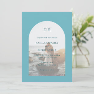 Invitation Arche photo simple Turquoise Mariage moderne