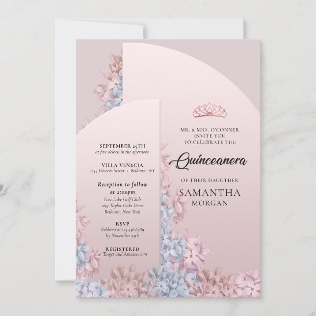 Invitation Arche rose or rousse rose ressort Quinceanera (Devant)