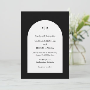 Invitation Arche simple Noir Monogramme Mariage moderne
