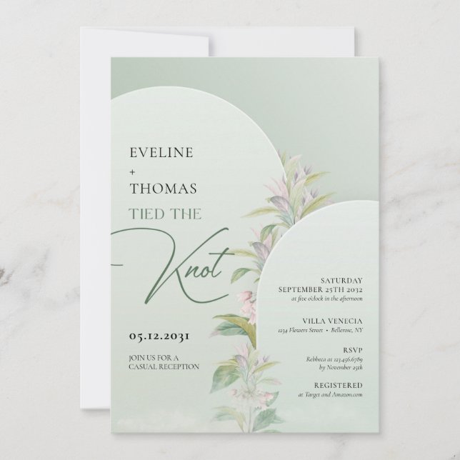 Invitation Arché vert eucalyptus blush floral lié noeud (Devant)