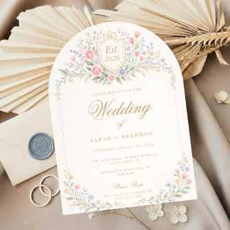 Invitation Arched Floral Wedding Monogram, Romantic Garden