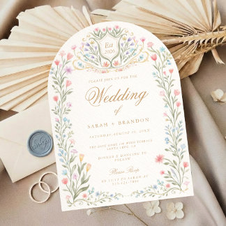 Invitation Arched Floral Wedding Monogram, Romantic Garden