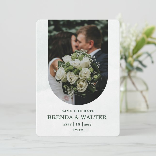 Invitation Arched Greenery White Rose Photo Wedding  (Debout devant)