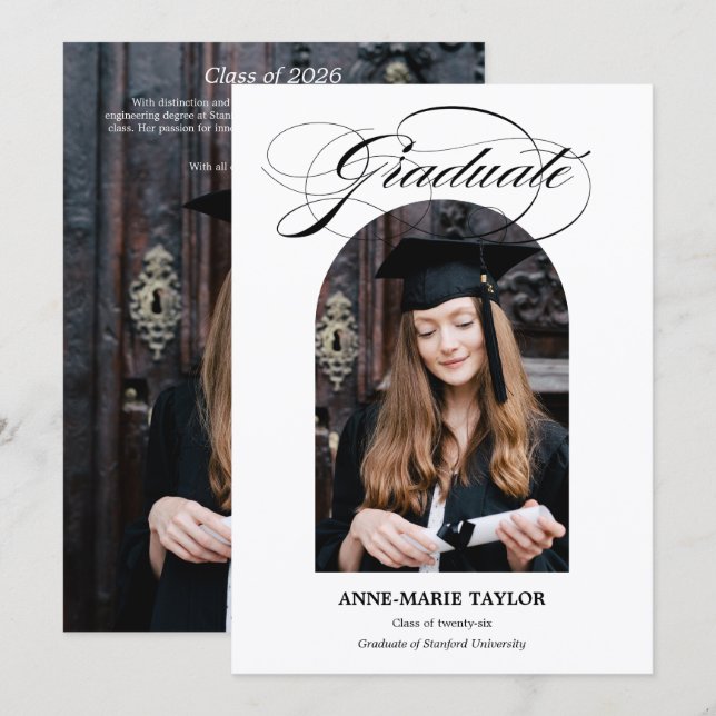 Invitation Arched Photo and Script Graduate Announcement (Devant / Derrière)