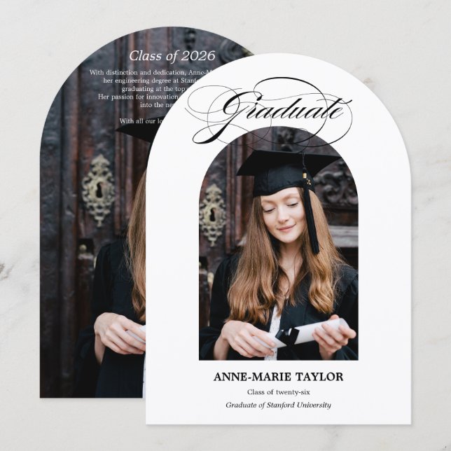 Invitation Arched Photo and Script Graduate Announcement (Devant / Derrière)