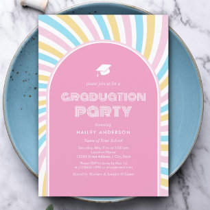 Invitation Arches roses modernes rétro 80s Graduation