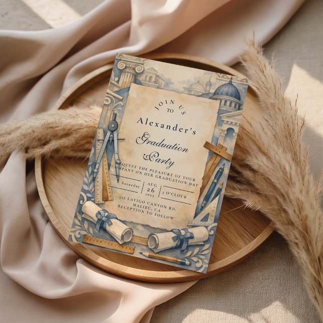 Invitation Architect Graduation Blueprint Design (Créateur téléchargé)