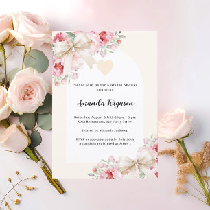 Invitation Arcs beige fleurs roses arche coeur Fête des marié
