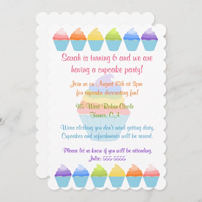 Invitation Arcs-en-ciel d'invitation de petits gâteaux (Devant / Derrière)