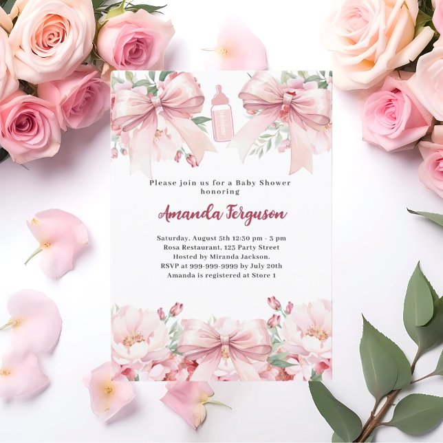 Invitation Arcs roses flores fille bouteille Baby shower (Créateur téléchargé)