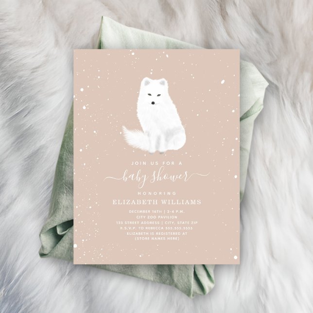 Invitation Arctic Fox neige rose bébé fille Baby shower d'hiv (Créateur téléchargé)