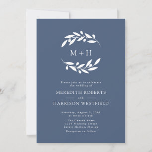 Invitation Ardoise Bleu Olive Branche Monogramme Mariage de c