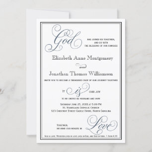 Invitation Ardoise Bleu Script Dieu est Amour Mariage chrétie