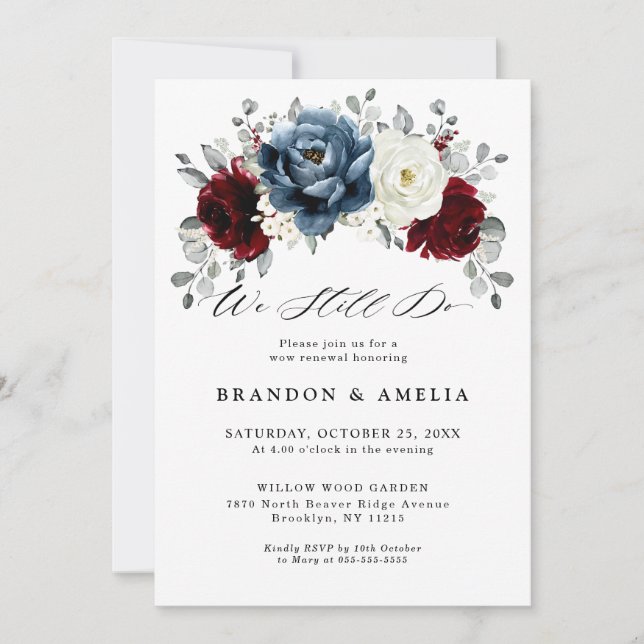 Invitation Ardoise Burgundy Blanc Ivory Floral Nous le faison (Devant)
