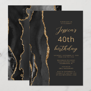 Invitation Ardoise dorée noire Script 40e anniversaire