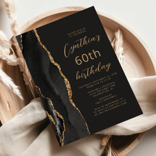 Invitation Ardoise dorée noire Script 60e anniversaire