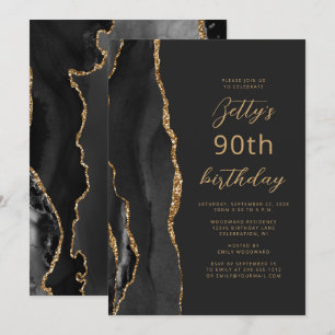 Invitation Ardoise dorée noire Script 90e anniversaire