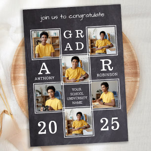 Invitation Ardoise rustique 6 Photo personnalisée Graduation